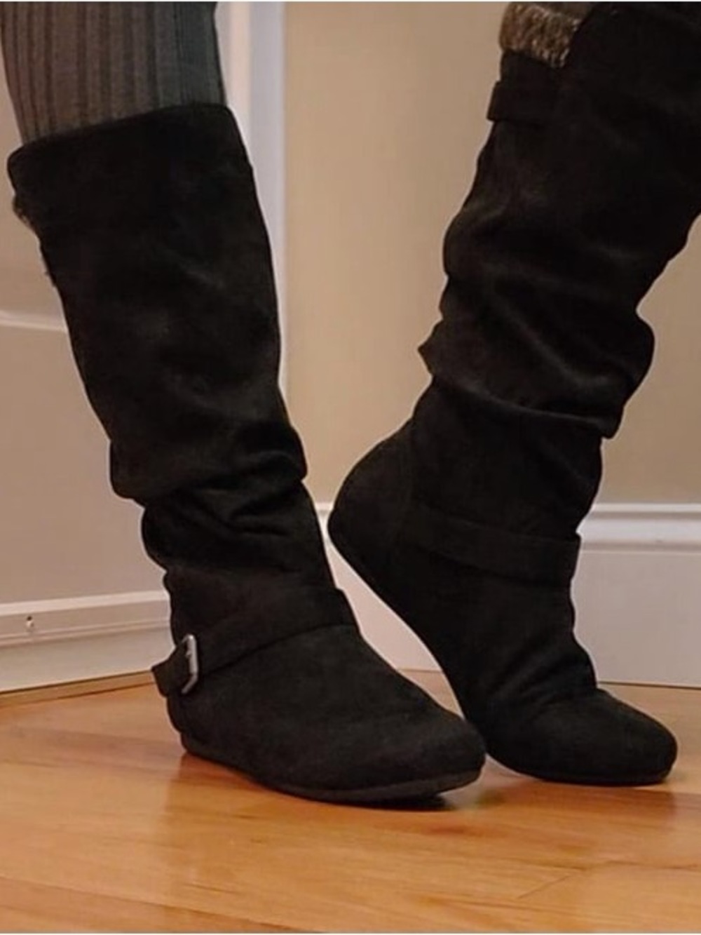 Black Faux Suede Boots (9.5)